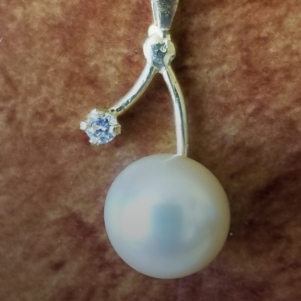 Genuine Diamond & Pearl 14k Gold Pendant (no chain)